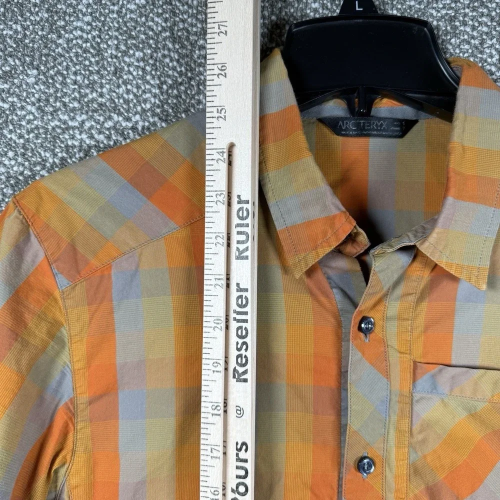 Arcteryx Shirt Mens‎ Small Orange Plaid Peakline Short Sleeve Button Up Outdoor - Picture 5 of 8